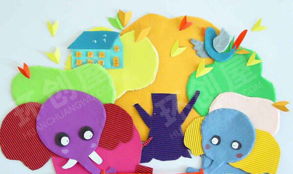 幼儿园各种彩色卡纸大变身墙面卡通图片