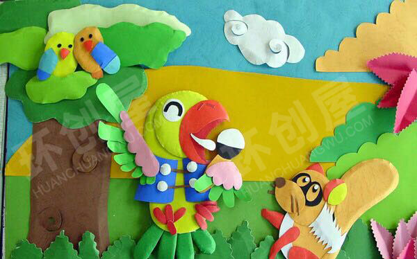 幼儿园各种彩色卡纸大变身墙面卡通图片