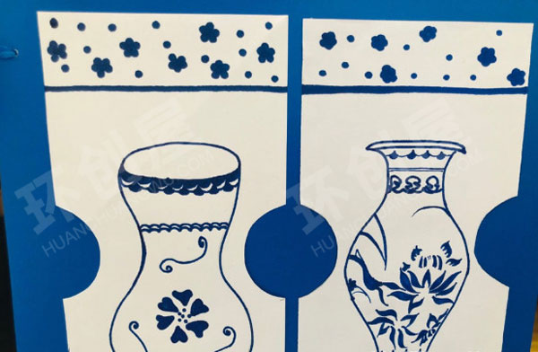 幼儿园韵味青花瓷图案墙面布置图片