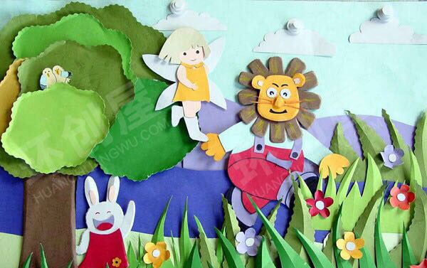 幼儿园各种彩色卡纸大变身墙面卡通图片