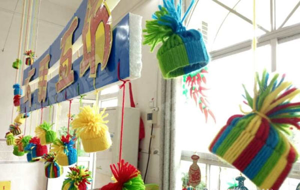 幼儿园环保废物利用毛线纺织吊饰图片