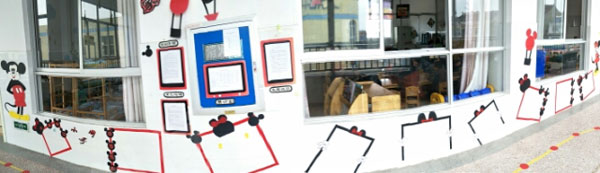 幼儿园走廊墙面米奇风格装饰图片