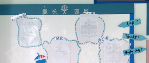 幼儿园蓝色边框小清新家园联系栏图片
