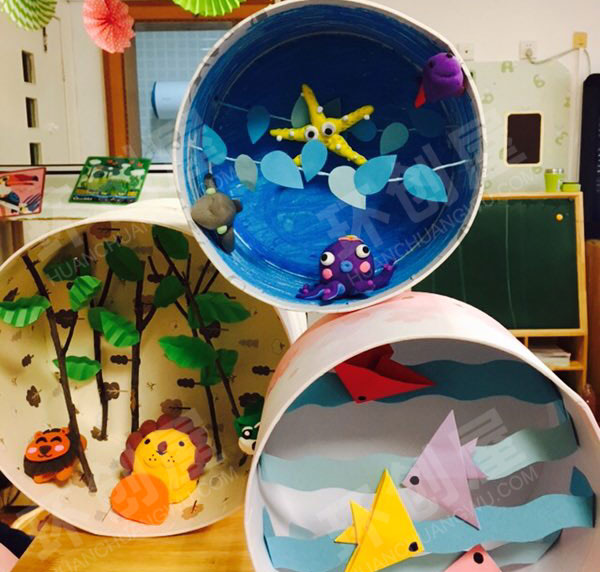 幼儿园卡纸粘土卡通动物作品展示图片