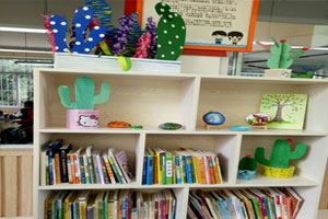 幼儿园阅读区废物利用纸箱书柜图片