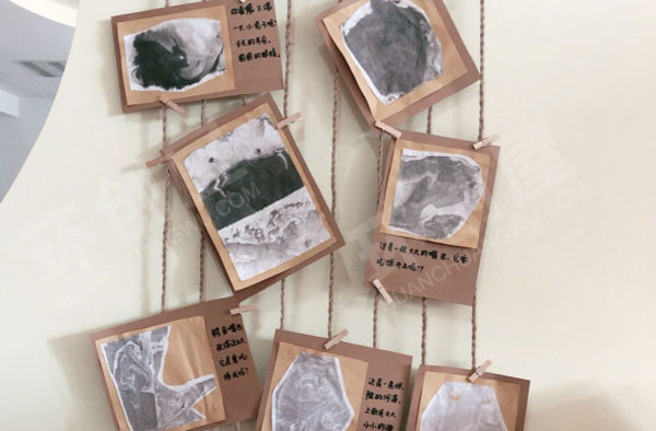 幼儿园主题墙环创文房四宝青花瓷水墨画图片