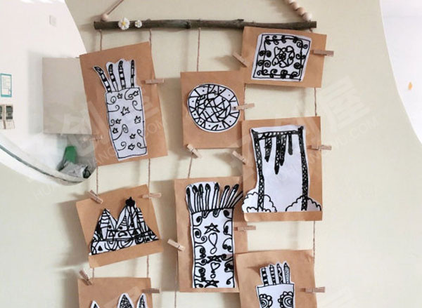 幼儿园主题墙环创文房四宝青花瓷水墨画图片