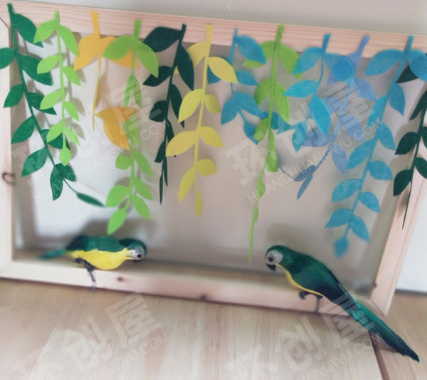 幼儿园不织布棉麻线绳树叶挂饰图片