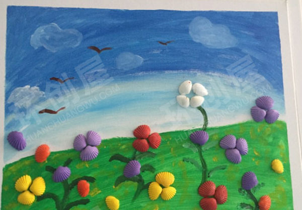 幼儿园走廊百变贝壳创意画图片