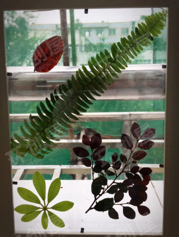 幼儿园废物利用窗台树叶裱花树叶装饰图片