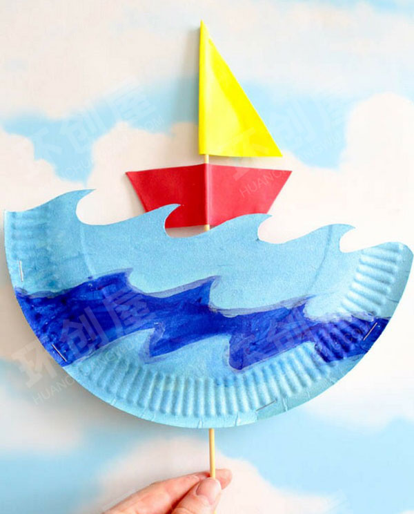 幼儿园美工区纸盘帆船手工图片