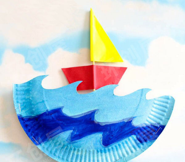 幼儿园美工区纸盘帆船手工图片