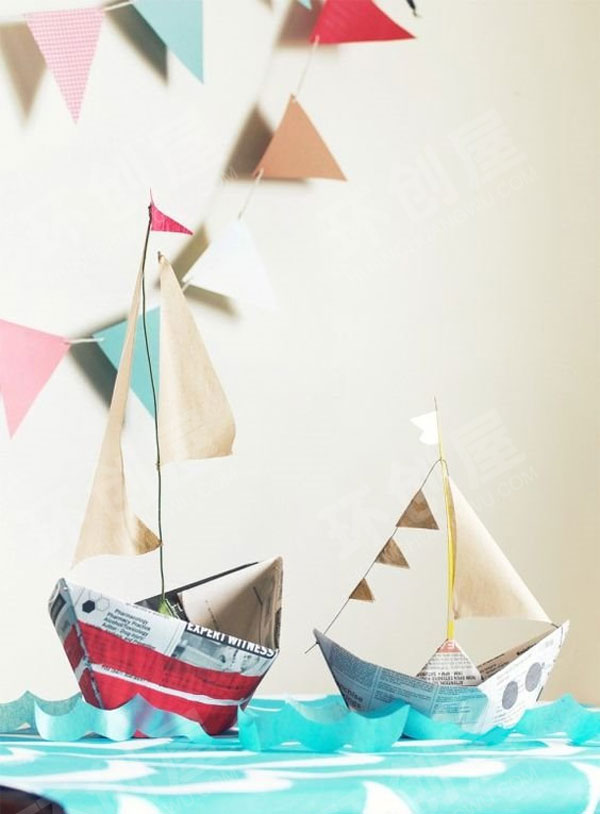 幼儿园美工区交通工具DIY小帆船图片