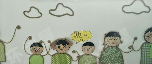 幼儿园木片棉麻线绳装饰墙面布置图片