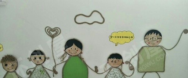 幼儿园木片棉麻线绳装饰墙面布置图片