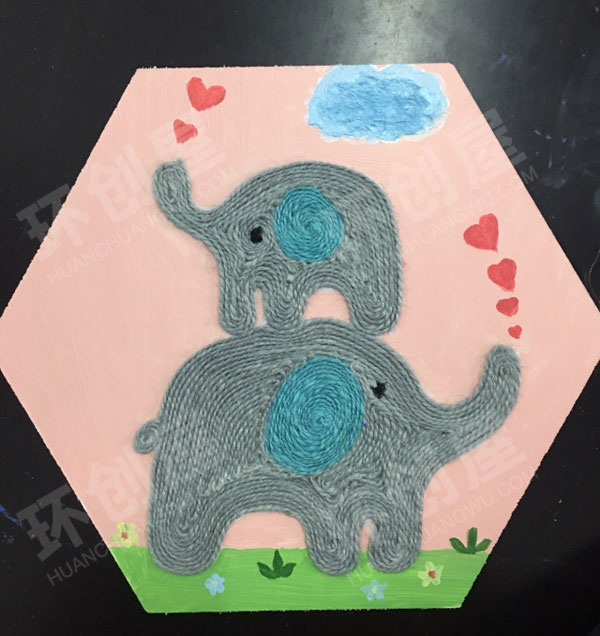 幼儿园麻绳手工制作卡通动物环创墙面布置图片