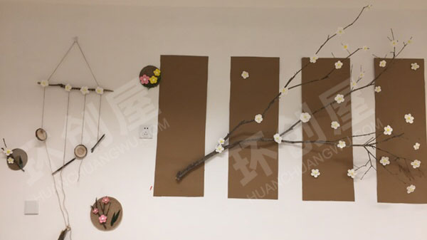 幼儿园自然风棉麻线绳树枝墙面布置图片