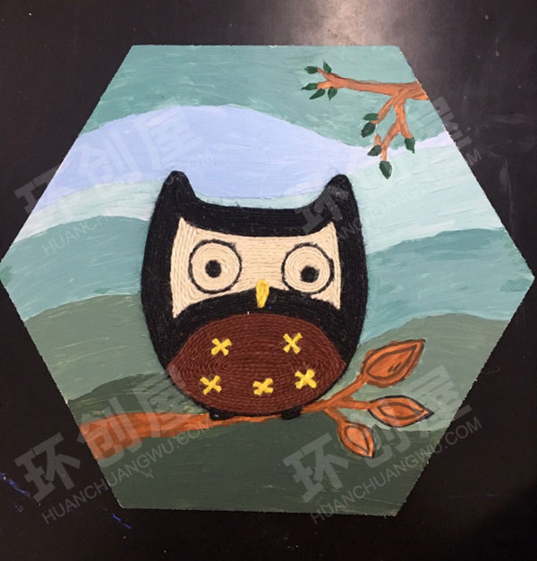 幼儿园麻绳手工制作卡通动物环创墙面布置图片