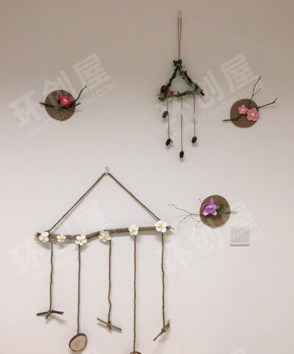 幼儿园自然风棉麻线绳树枝墙面布置图片