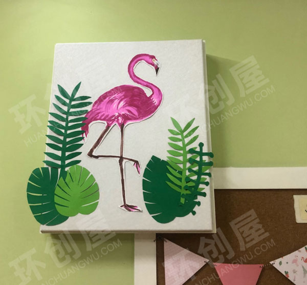 幼儿园ins火烈鸟风环创墙面布置图片