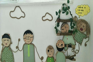 幼儿园木片棉麻线绳装饰墙面布置图片5张