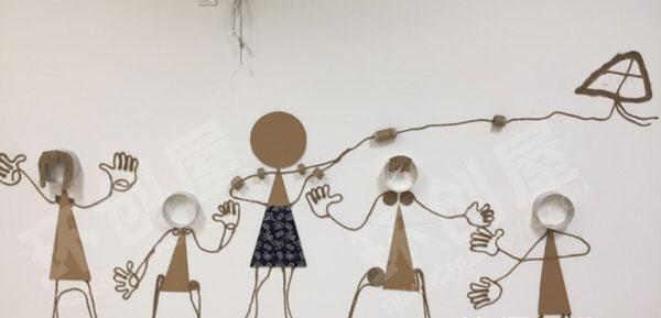 幼儿园自然风棉麻线绳树枝墙面布置图片