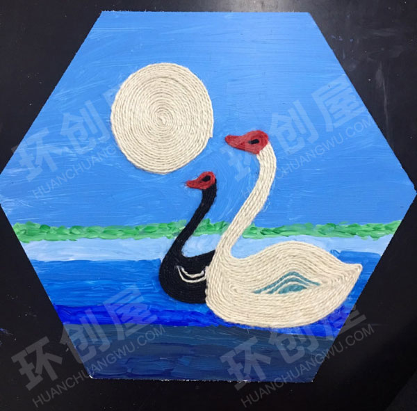 幼儿园麻绳手工制作卡通动物环创墙面布置图片