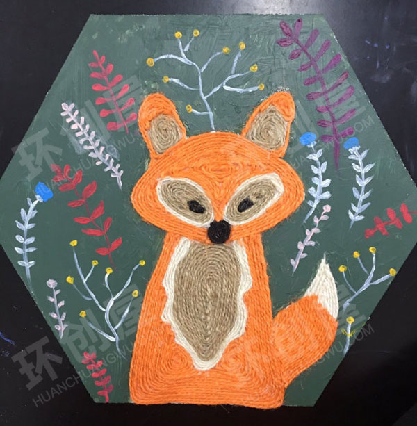 幼儿园麻绳手工制作卡通动物环创墙面布置图片