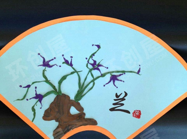 幼儿园走廊墙面中国风梅兰竹菊手工创作图片