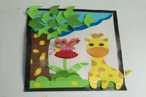 幼儿园走廊墙面卡纸手工卡通动物自然春天图片8张