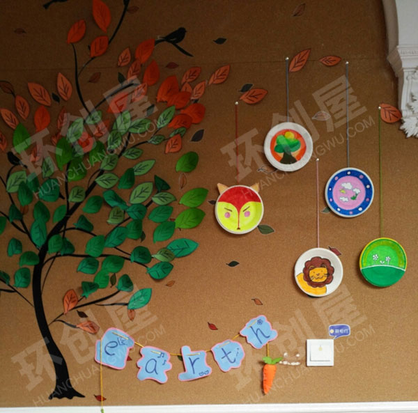 幼儿园走廊卡纸手工自然四季墙面装饰图片