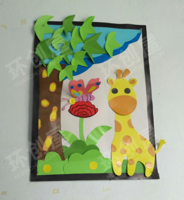 幼儿园走廊墙面卡纸手工卡通动物自然春天图片