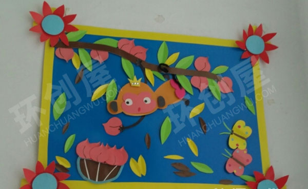 幼儿园走廊墙面卡纸手工卡通动物自然春天图片