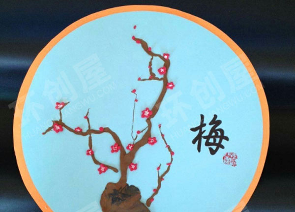 幼儿园走廊墙面中国风梅兰竹菊手工创作图片