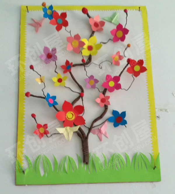 幼儿园走廊墙面卡纸手工卡通动物自然春天图片