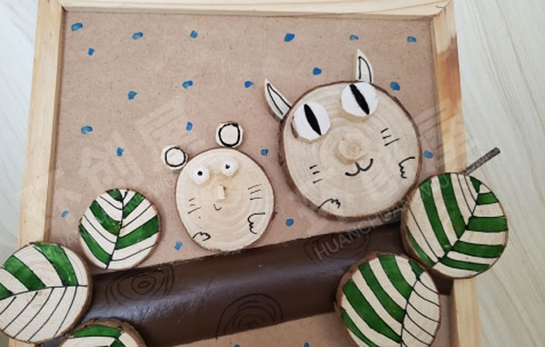 幼儿园圆木片拼贴制作木片画作品展示图片