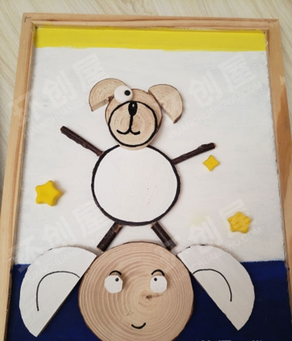 幼儿园圆木片拼贴制作木片画作品展示图片