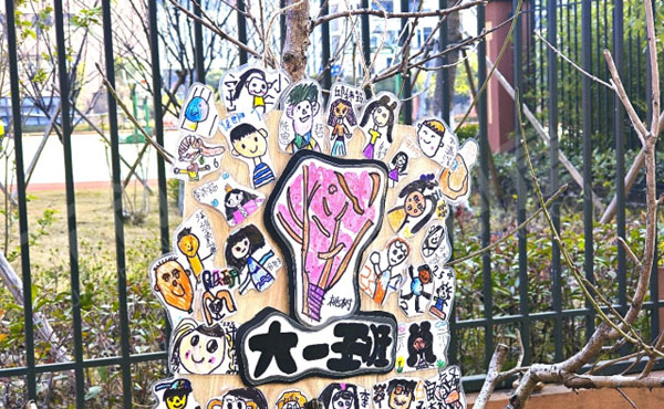 幼儿园户外环创小树上的班级树牌图片