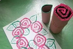 幼儿园美工区创意素材绘画纸筒海绵印画图片6张