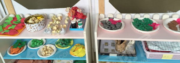 幼儿园角色游戏小餐厅自制各种食物材料图片