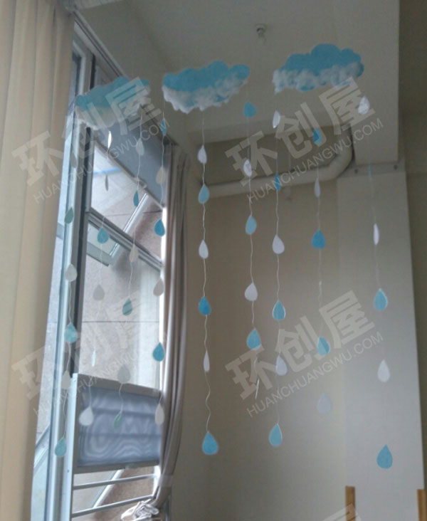 幼儿园自制云朵雨滴作品挂饰图片