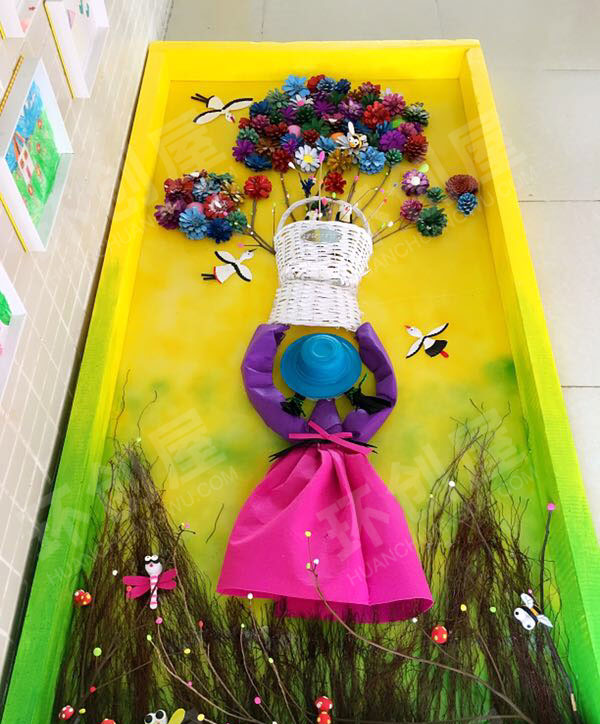 幼儿园松果创意画走廊墙面环创图片