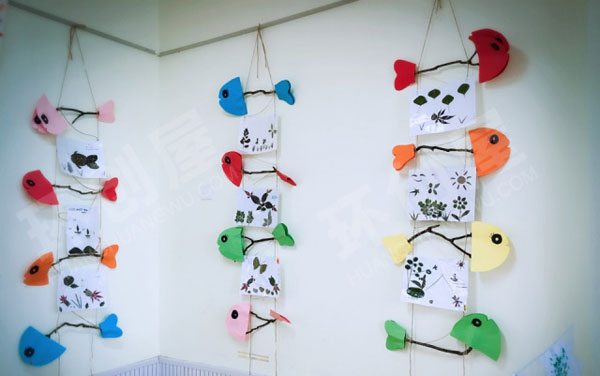 幼儿园墙面鱼儿树枝主题作品展示图片