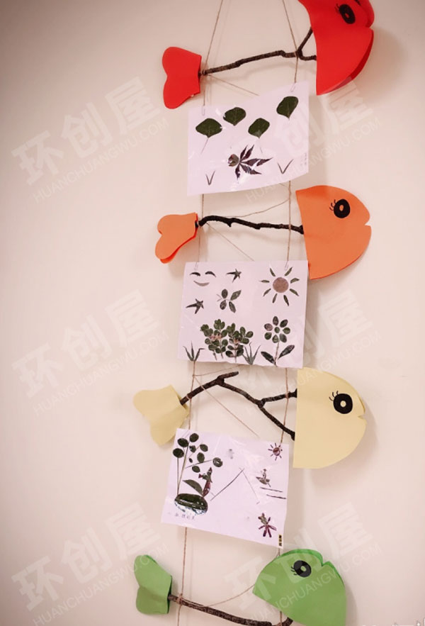 幼儿园墙面鱼儿树枝主题作品展示图片