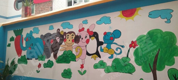 幼儿园户外外墙精心绘画卡哇伊主题墙图片