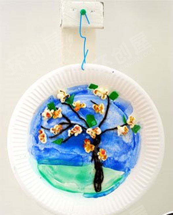 幼儿园美工区纸盘爆米花水彩创意画图片