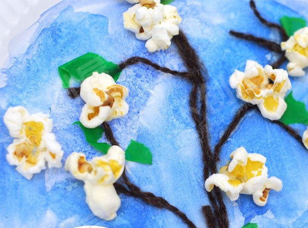 幼儿园美工区纸盘爆米花水彩创意画图片