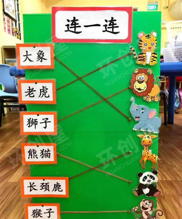 幼儿园益智区动物认一认连一边环创图片