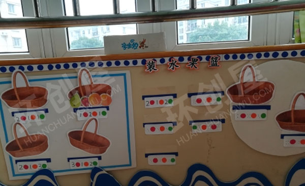 幼儿园益智区装水果篮点数颜色环创图片