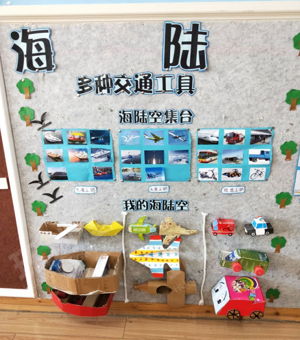 幼儿园海陆空出动主题墙环创图片